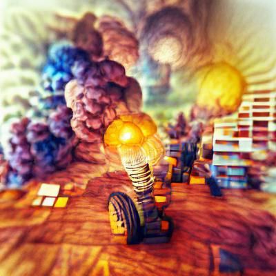 Surreal Landscape with Volumetric Lighting and Sunshine Rays