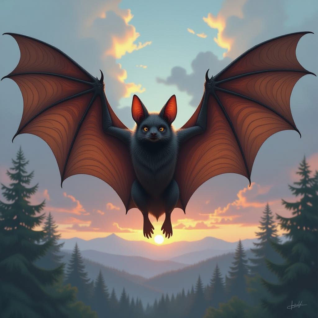 Majestic Bat with Outspread Wings in Digital Art Style