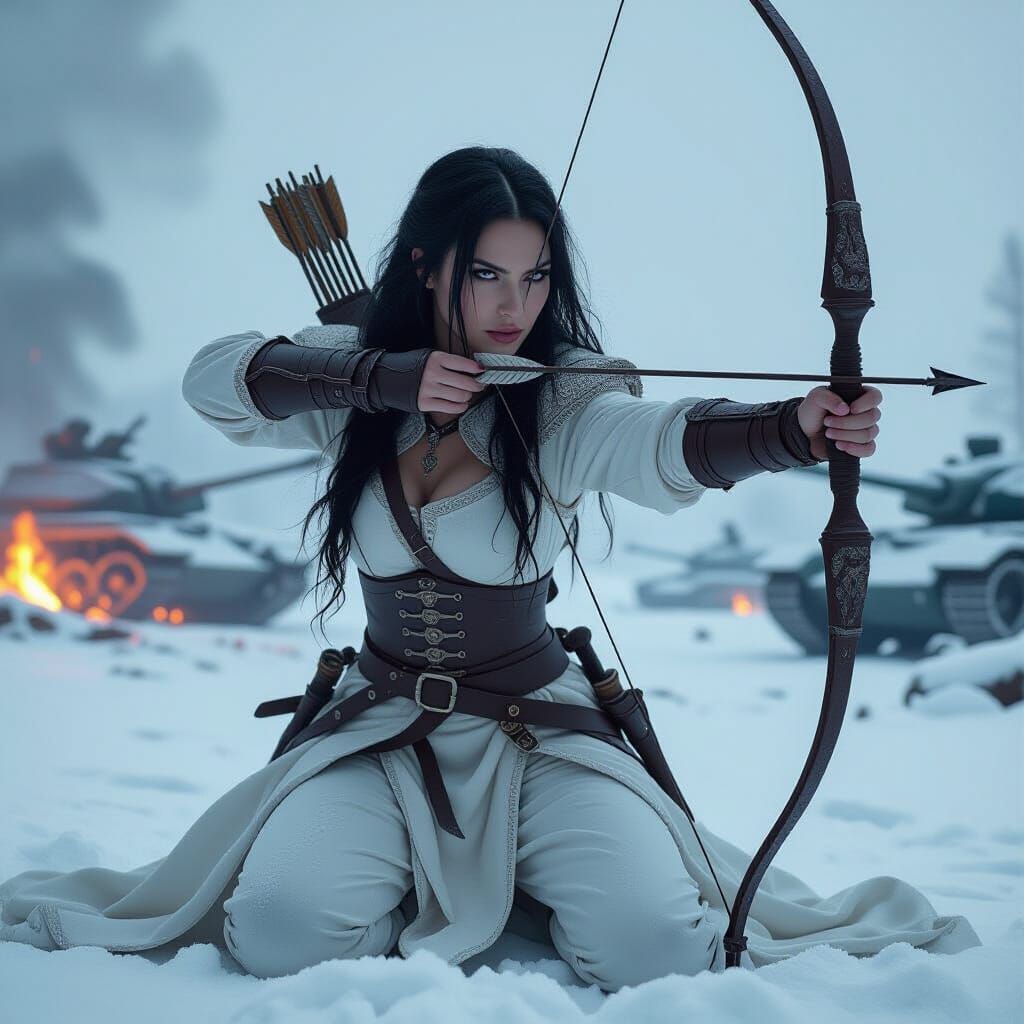 Medieval Warrior Woman on Battlefield in Cinematic Style