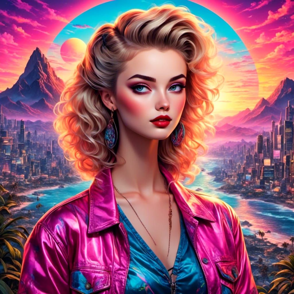 Synthwave Portrait of a Smiling Young Man