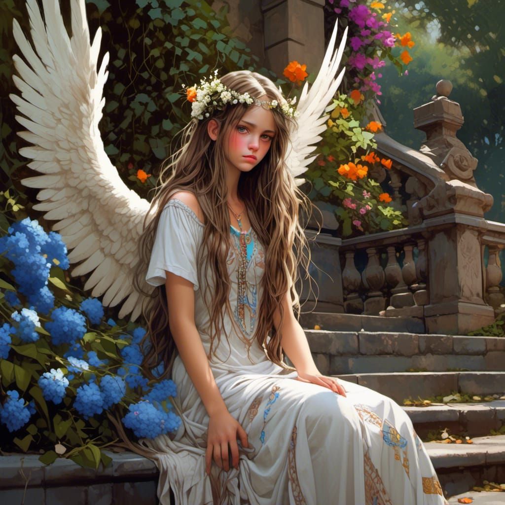 Angelic Youth in a Vibrant Garden