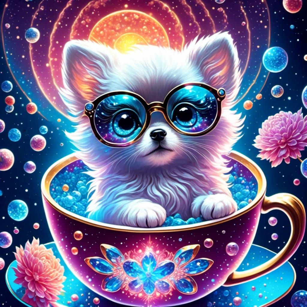 Cute Puppy Peeking Out of Cup in Astral Style