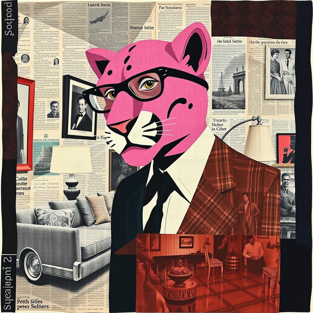 Vibrant 60s Party Scene in Textured Constructivist Style