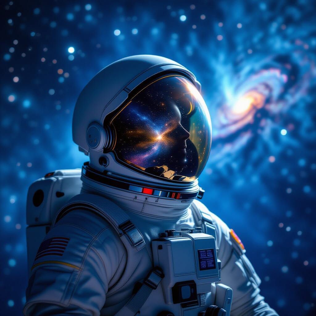 Astronaut Adrift in Cosmic Expanse Reflecting Nebula