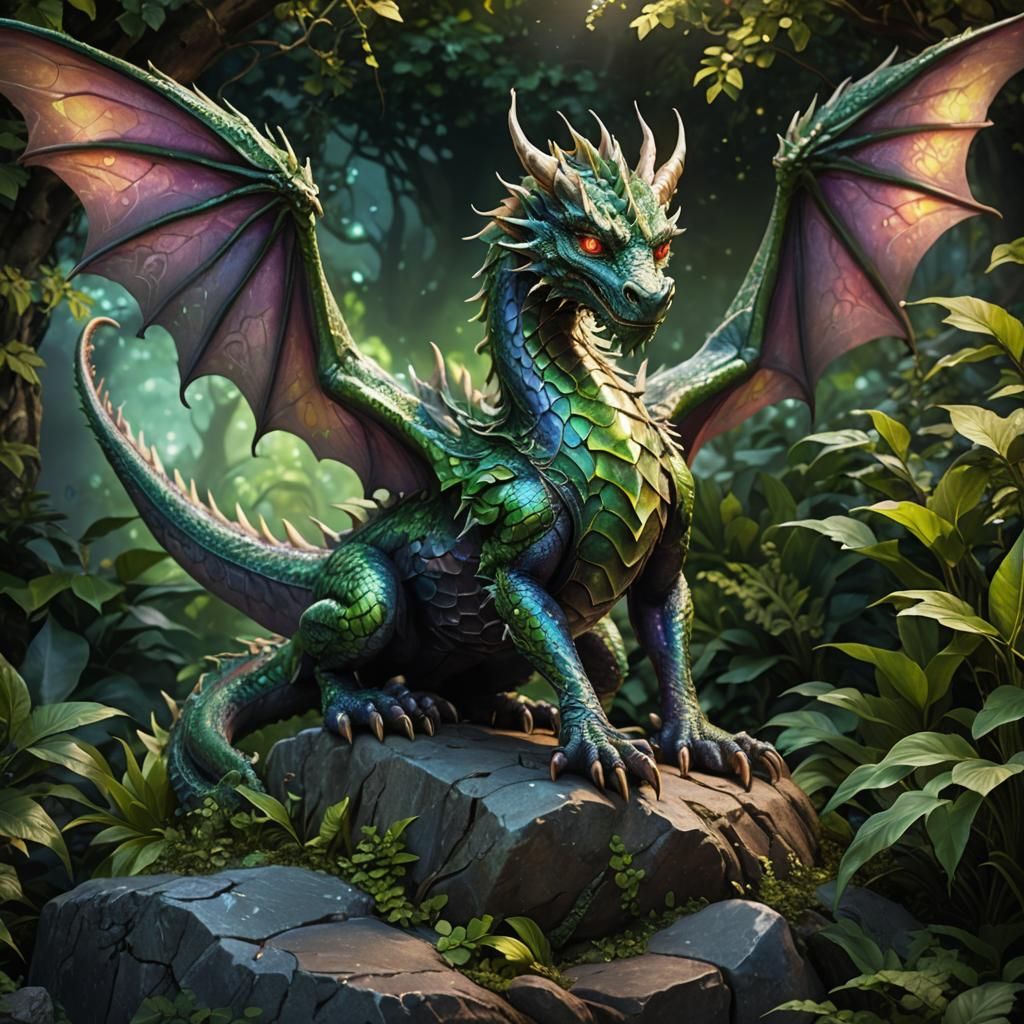 Iridescent Dragon in Moonlit Fantasy Art