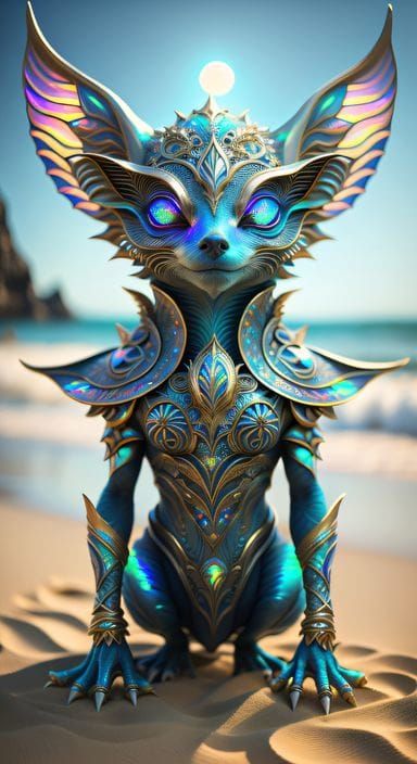 Opal Gremlin on a beach