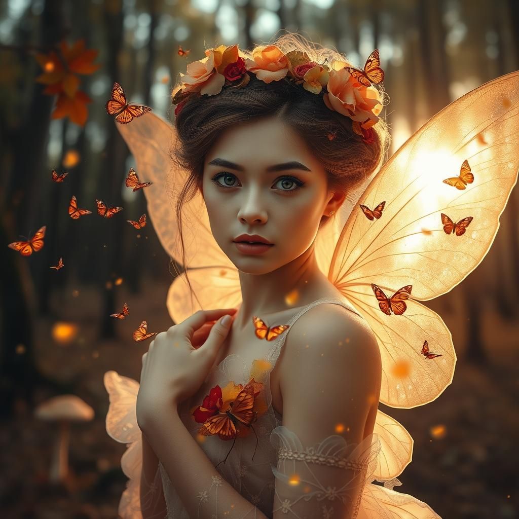 Fairy in Autumn Forest: Hyper-Realistic Fashion Editorial