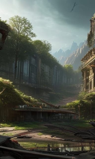 Dinosaurs in Post-Apocalyptic Sci-Fi City