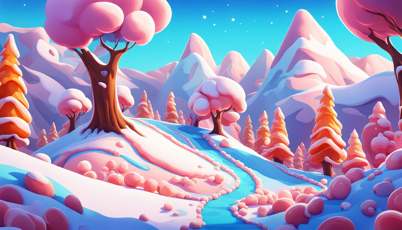 Whimsical Winter Landscape in Candy Art Style