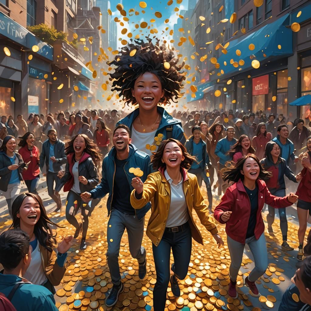 Golden Rain Showers Joy on City Streets