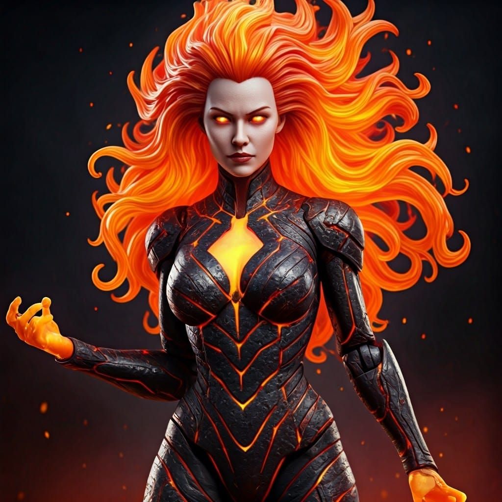 Volcana Action Figure in Fiery Comic Style