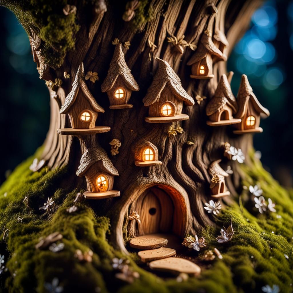 Enchanted Fairy Village in Moonlit Forest