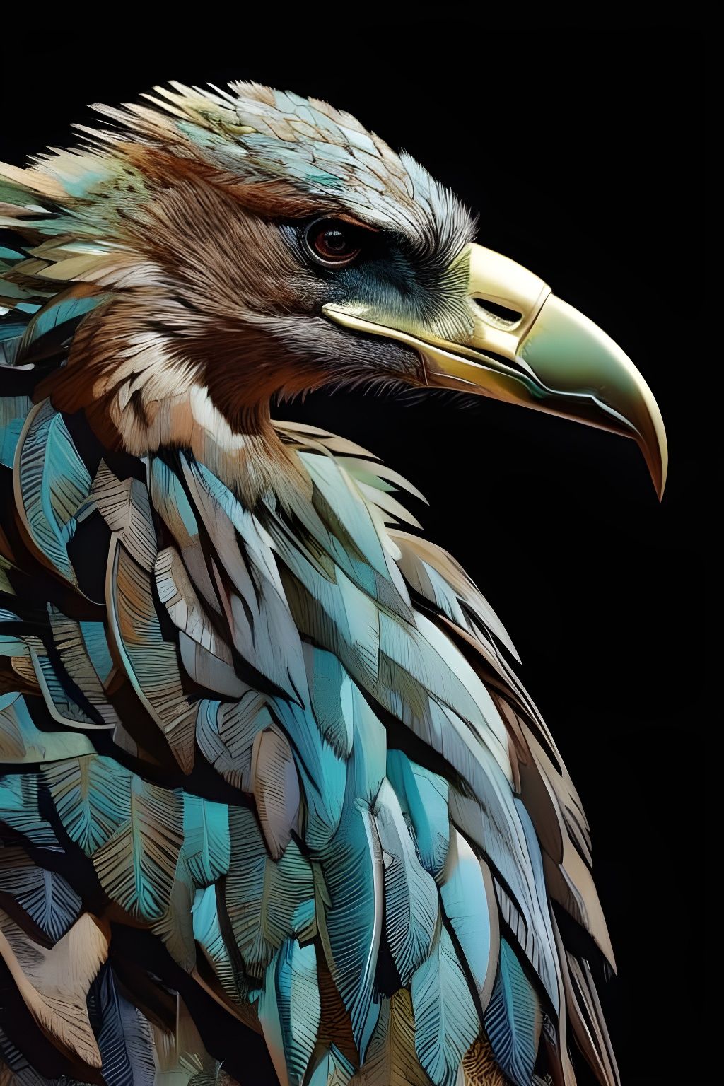 Detailed Vulture Portrait with Bronze Outlines