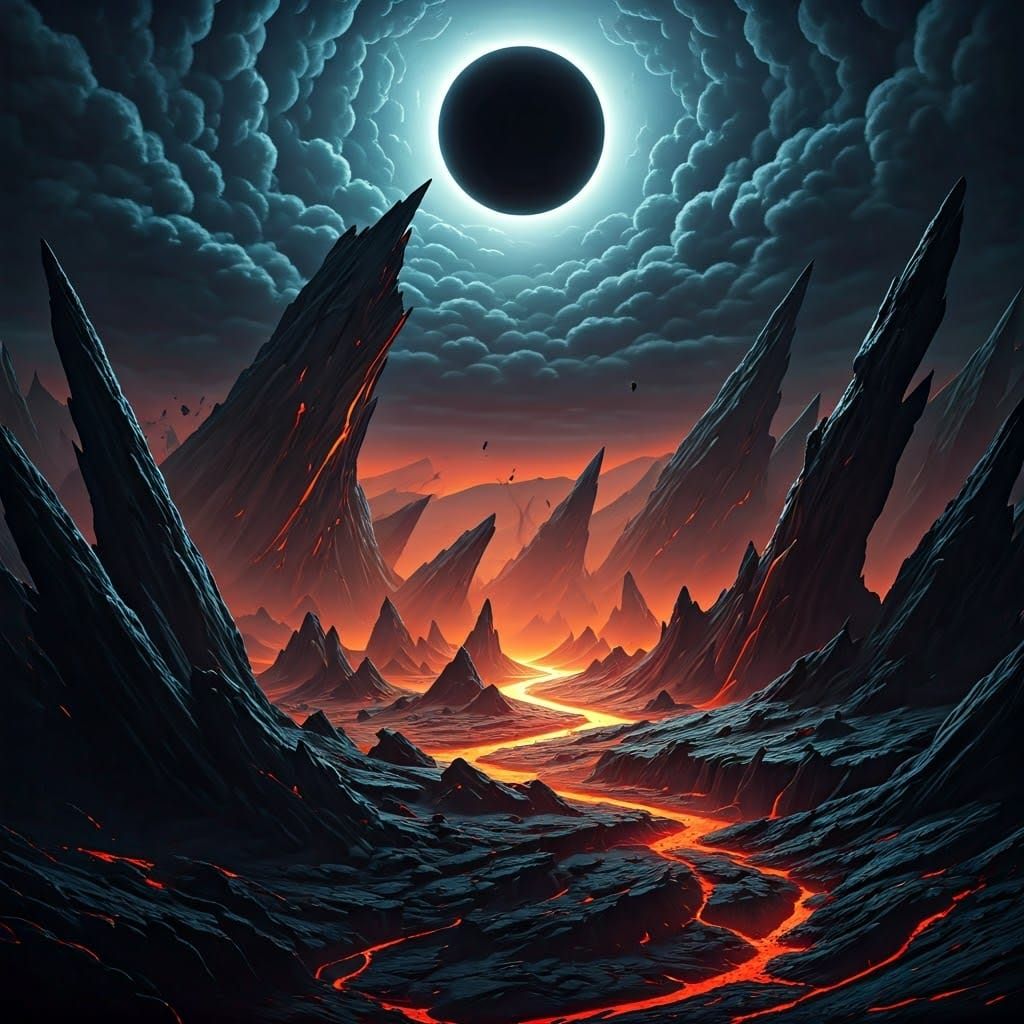 Apocalyptic Earthquake Under Black Moon, Digital Art