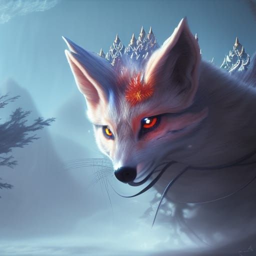 Detailed Kitsune Matte Painting in Deep Color