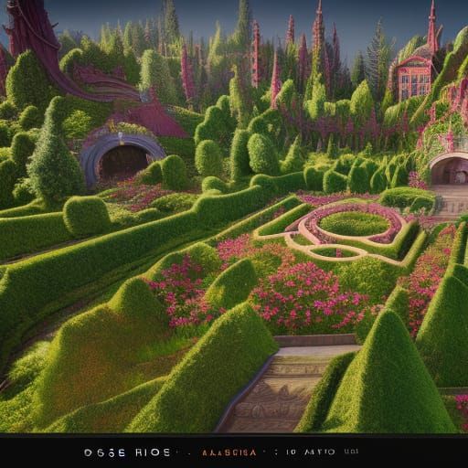 Fantastical Rose Hedge Maze in Detailed Matte Painting