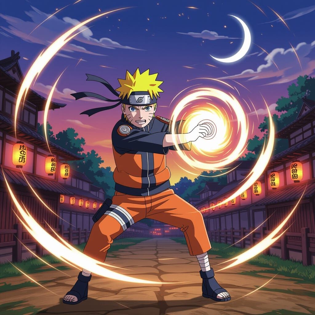 Naruto Uzumaki Unleashes Rasengan Over Hidden Leaf Village