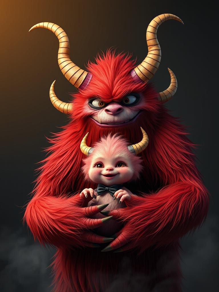 Monster Family Portrait in Comedy-Horror Style