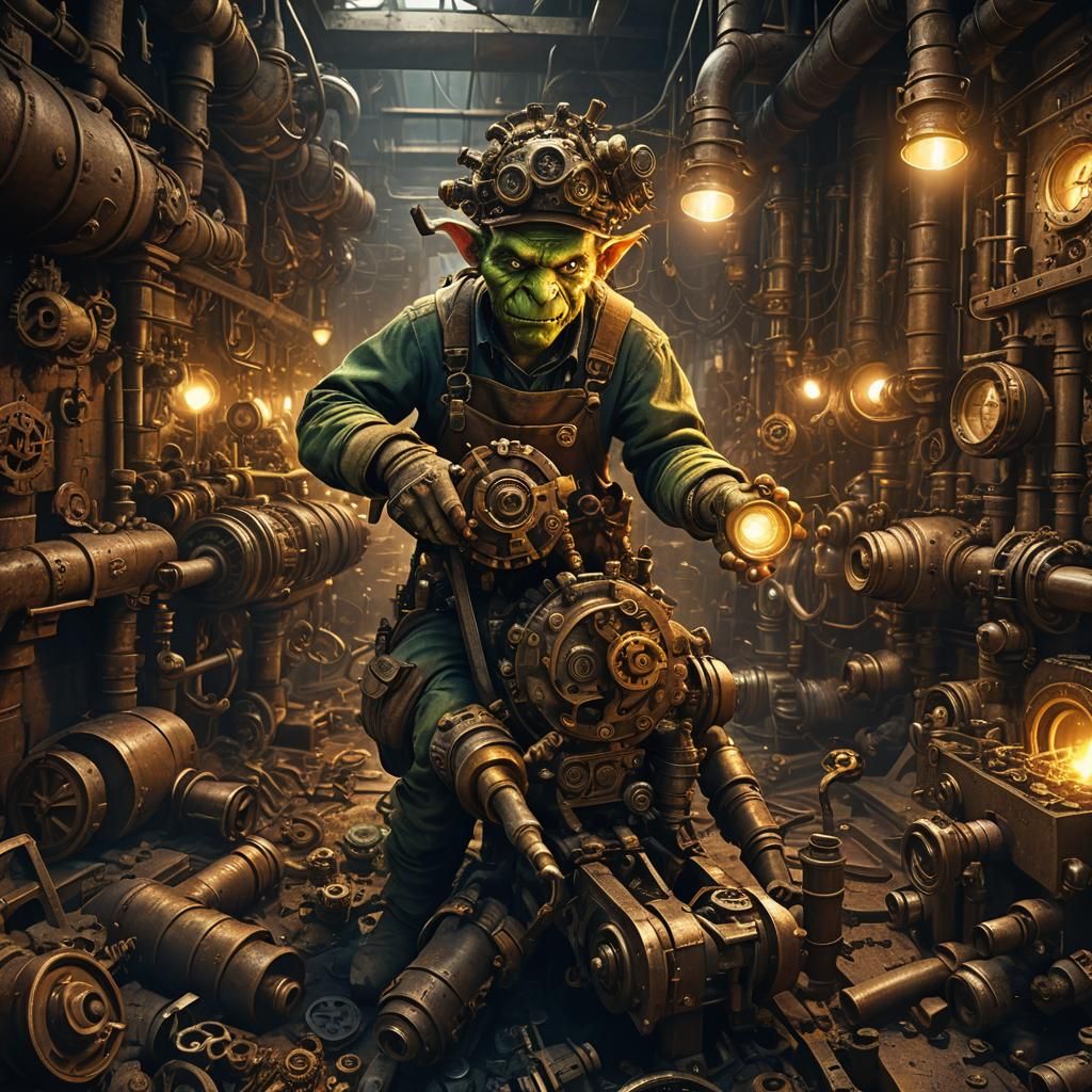 Goblin Plumber in Smoky Sewer, Digital Matte Painting