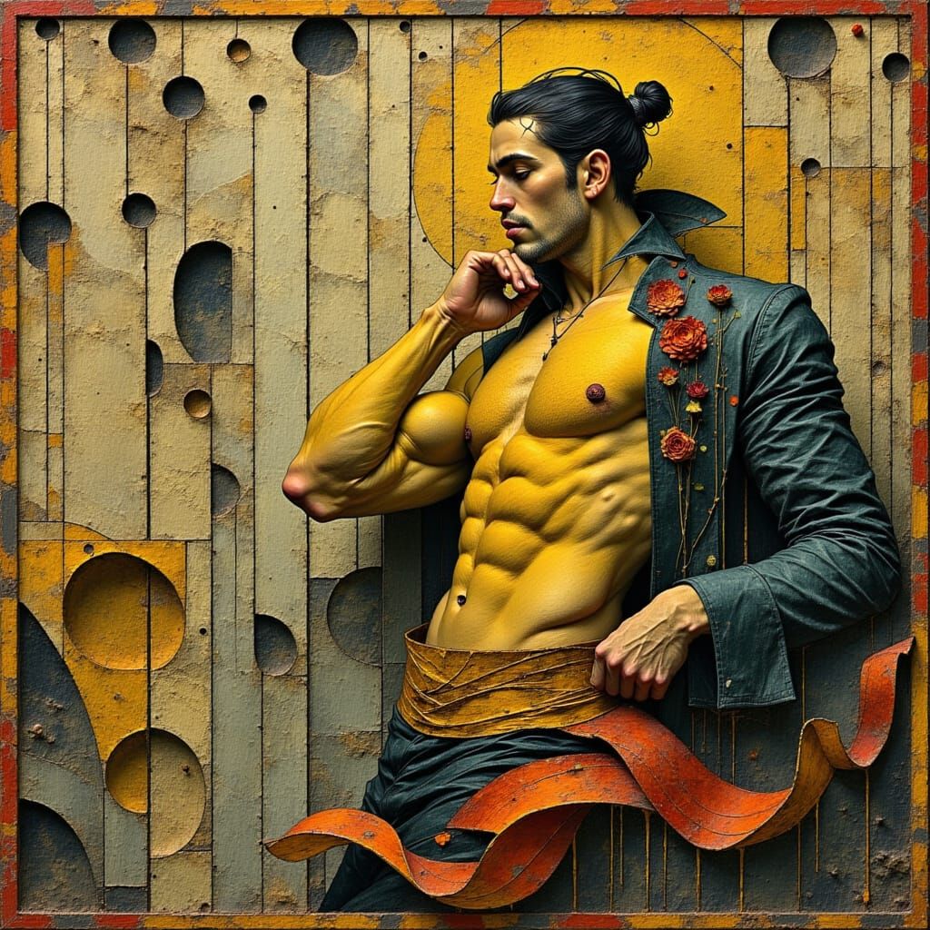 Elegant Muscled Man in Baroque Cubist Style