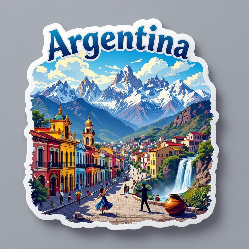 Argentina Travel Sticker Matte Painting with Iconic Landmark...