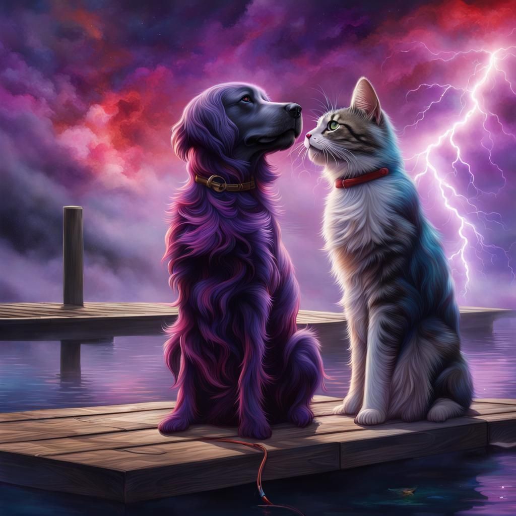 Dog and Cat Fishing in Space with Nebula