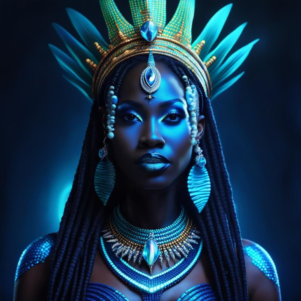 Yemoja: Yoruba Water Spirit in Synthwave Style