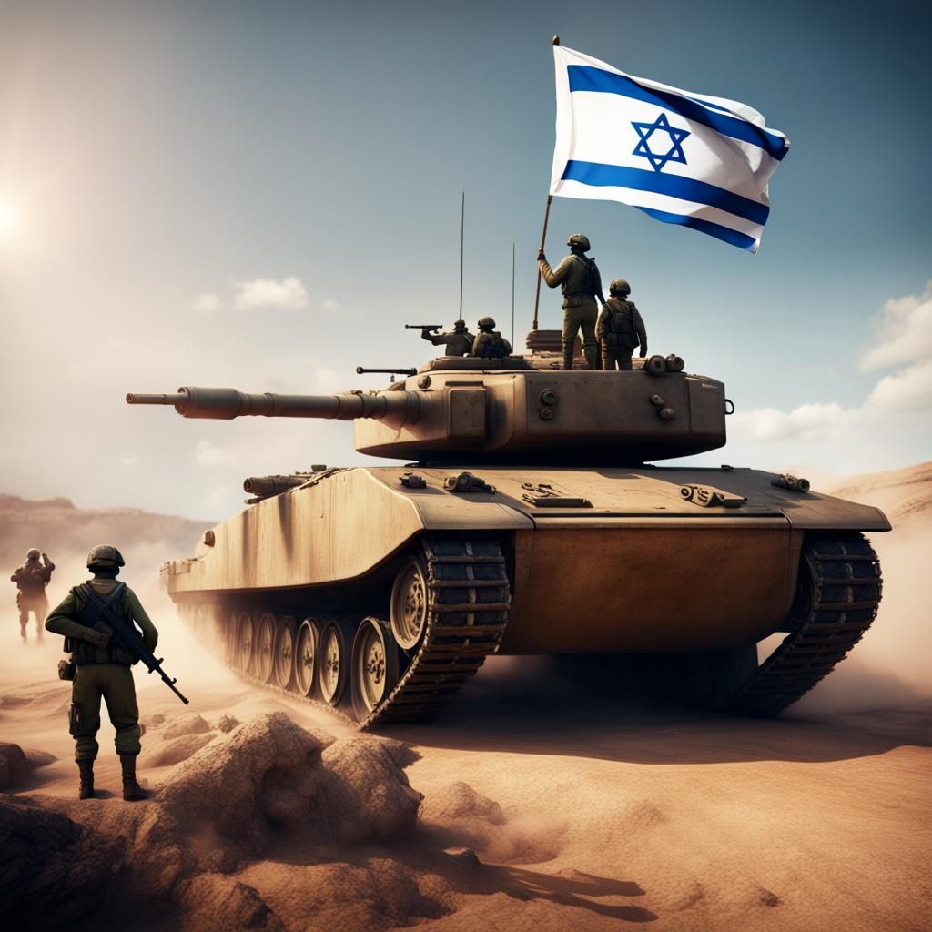 Israeli Soldiers on Tank with Flag: Matte Painting