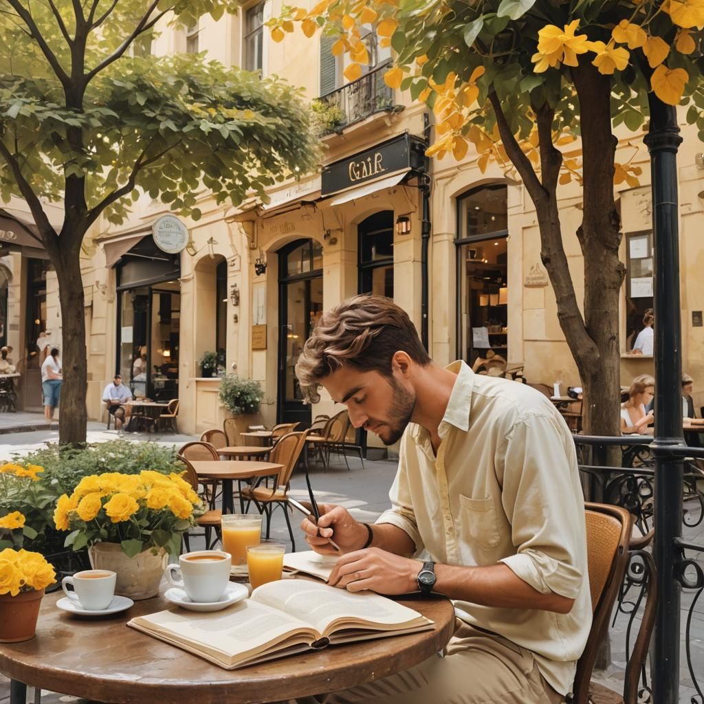 Ethereal Cafe Corner: Journal, Coffee, and Mystic Signs