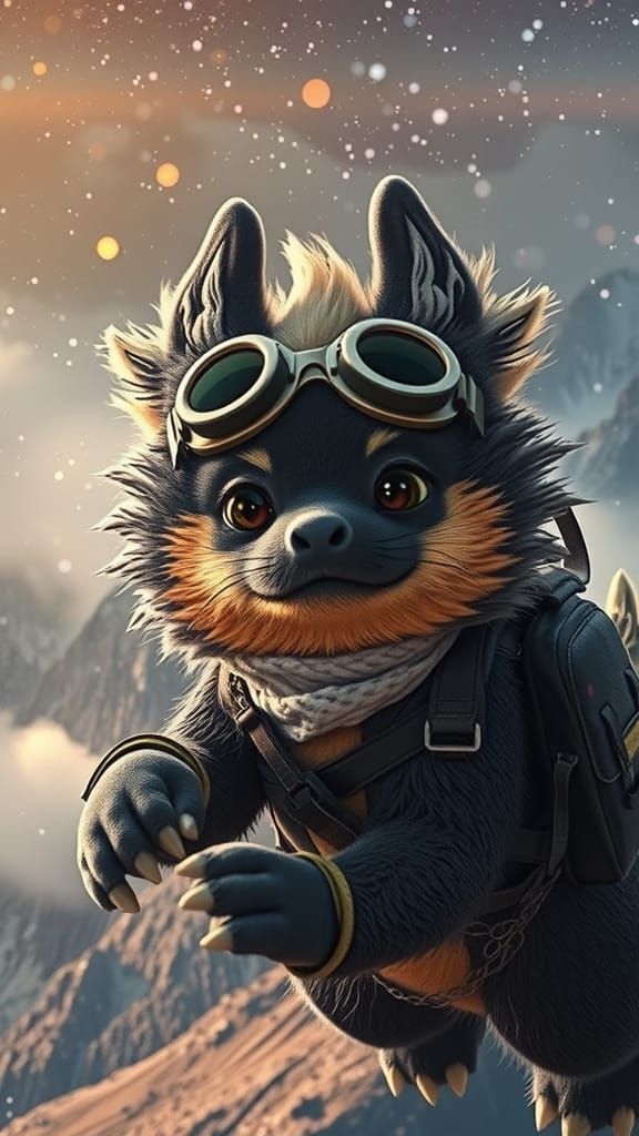 Pomchi Dragon Soaring Over Majestic Mountain