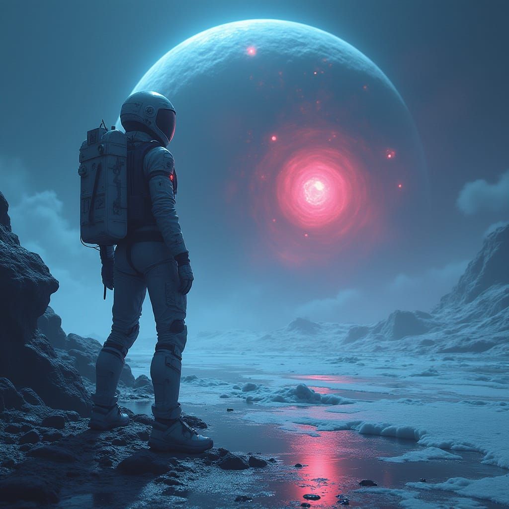 Astronaut Interfaces with Alien Construct on Neptune