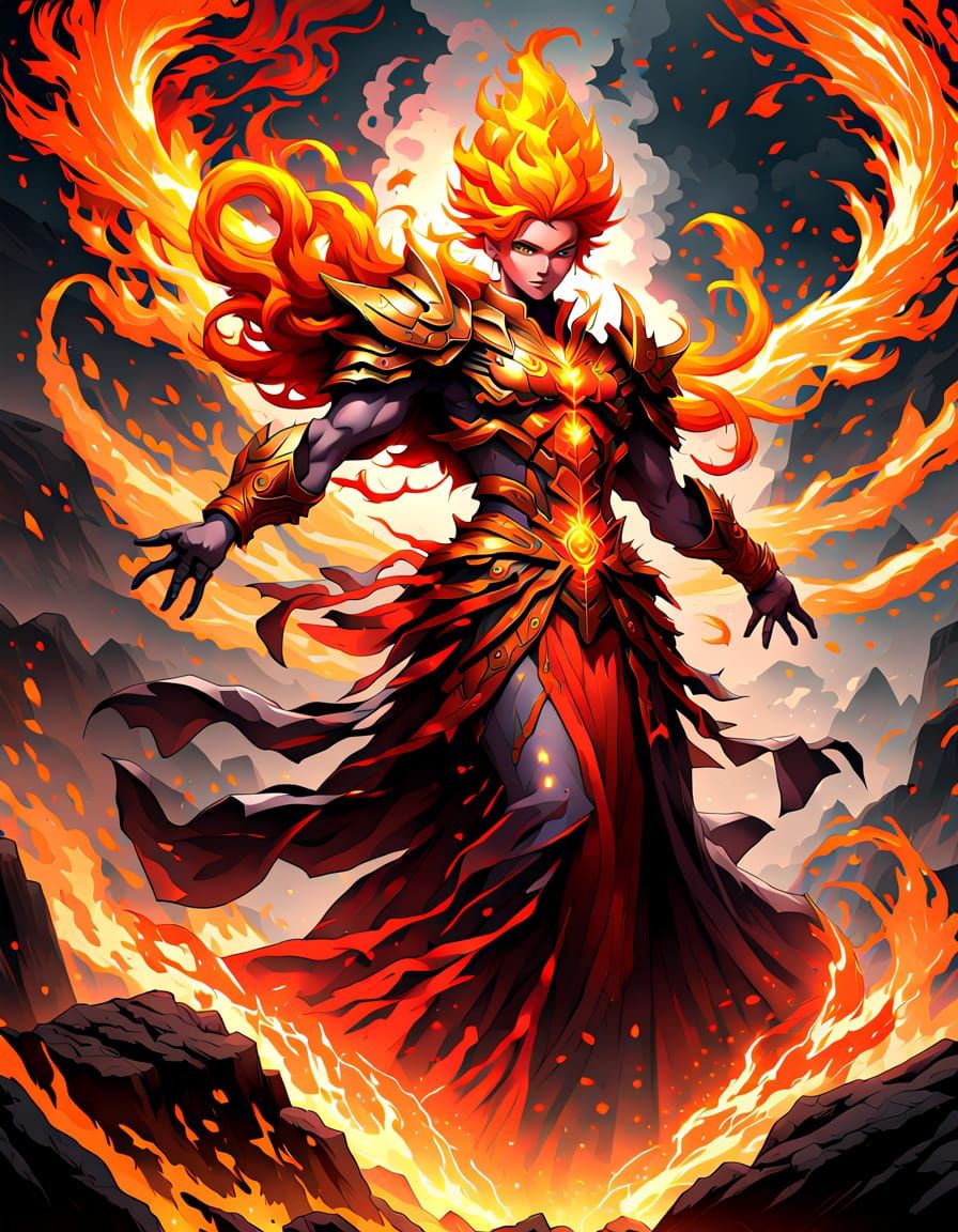 Divine Fire Figure in Evocative Anime Style