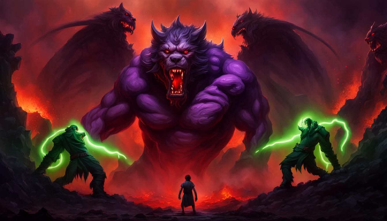 Epic Three-Headed Cerberus at Hell's Gate