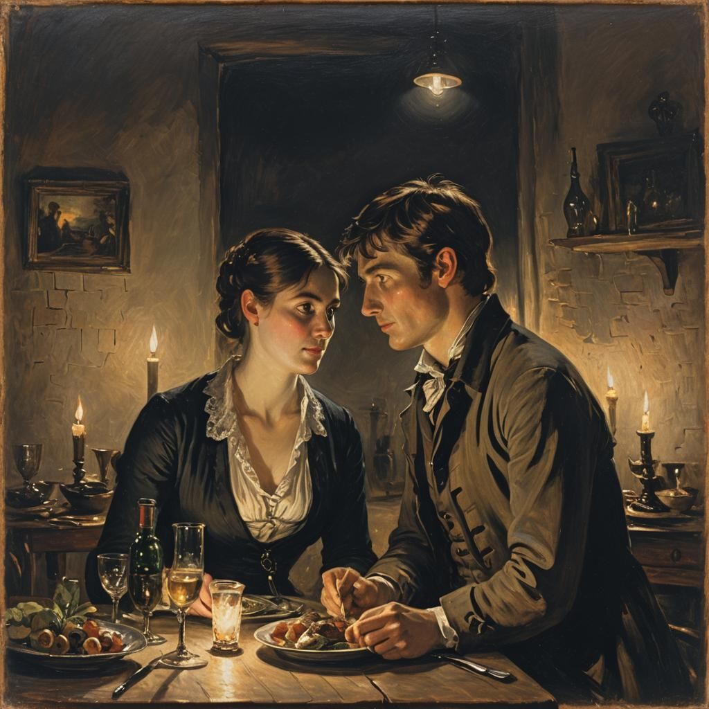 Romantic Candlelit Dinner in Constable Style