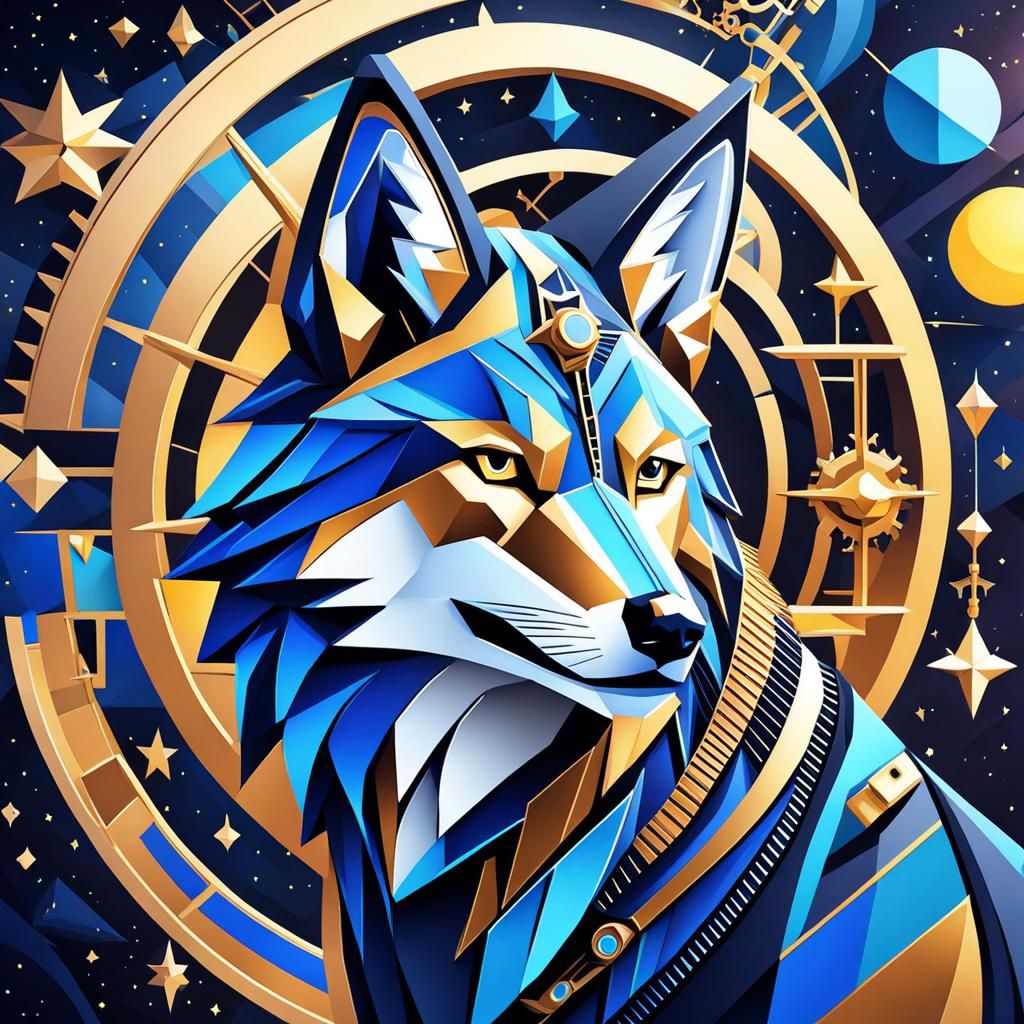 Steampunk Wolf Under Starry Night Sky