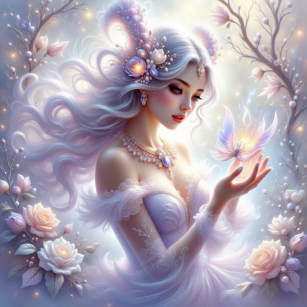 Dragon Sorceress Casting Magic in Enchanted Garden