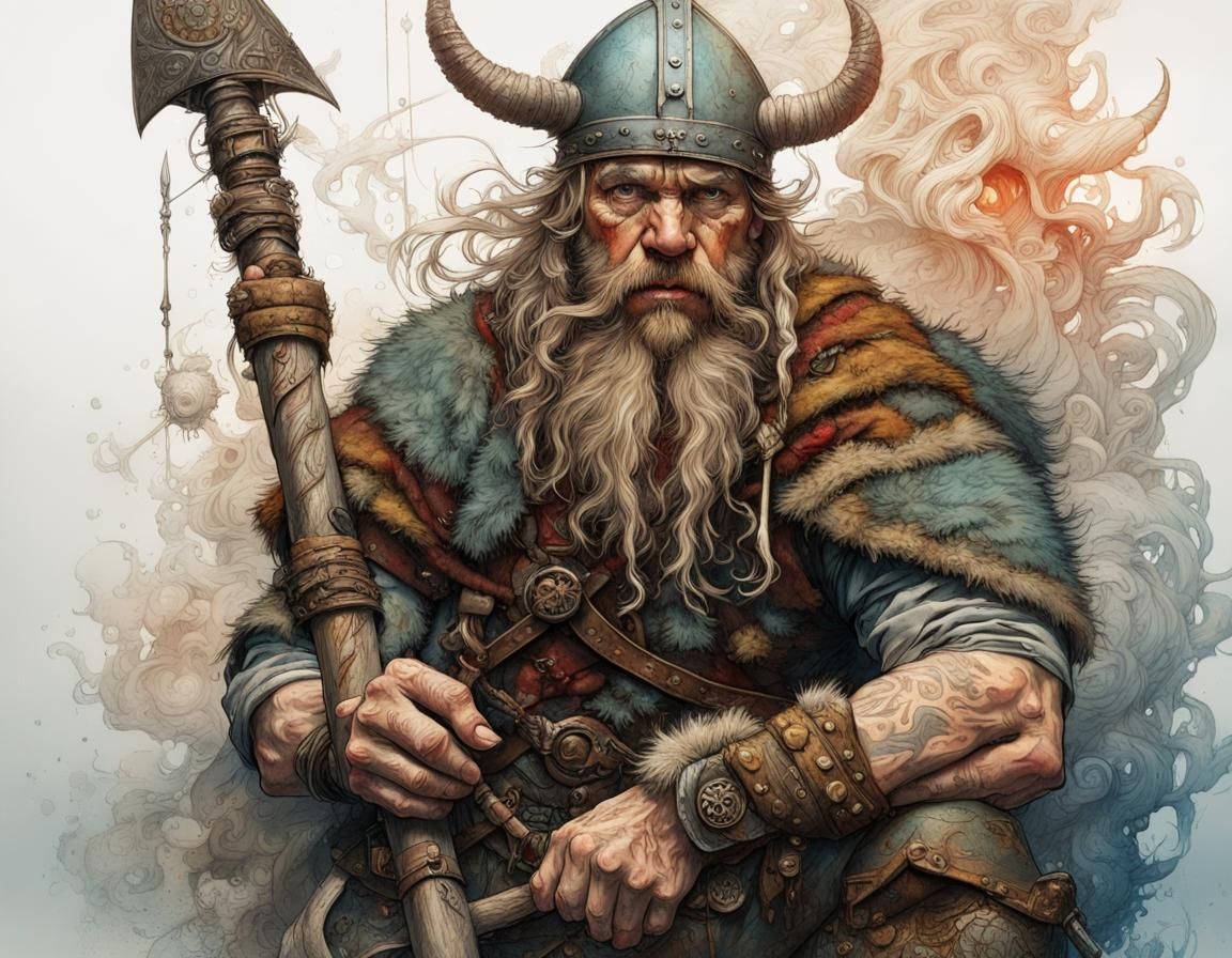 Detailed Viking Warrior in Ornamental Style