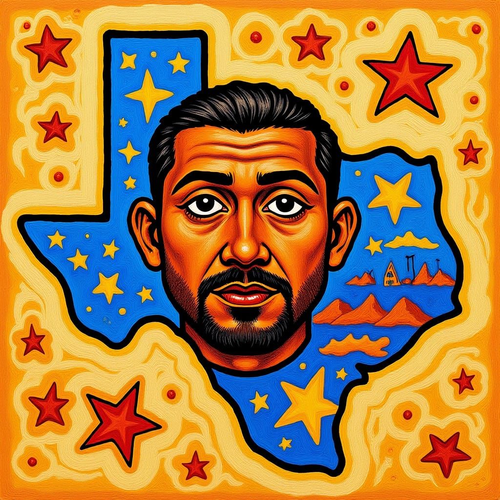 Madhubani Art Depicts Mister in Texas Landscape