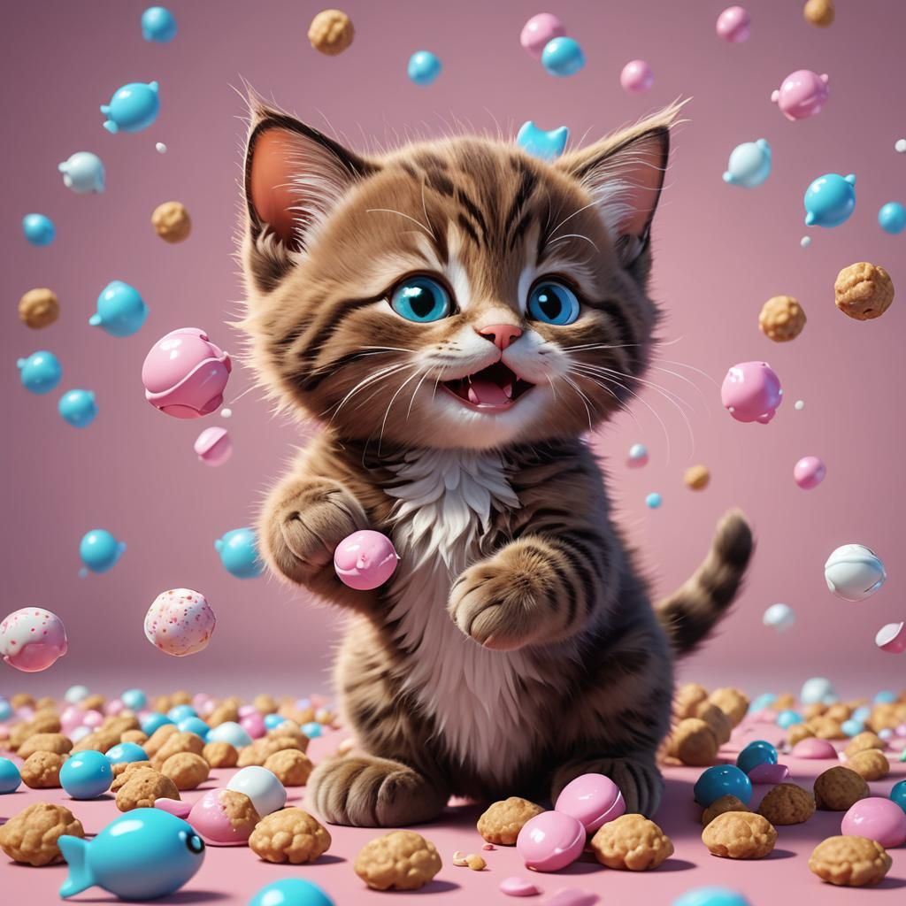 Whimsical Feline Snack Time in Vibrant Digital Art