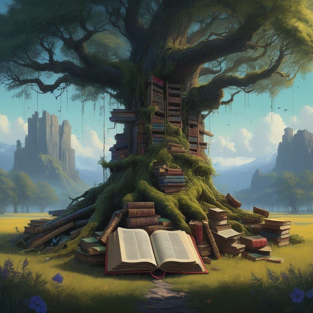 Enchanted Library in Gnarled Tree Form