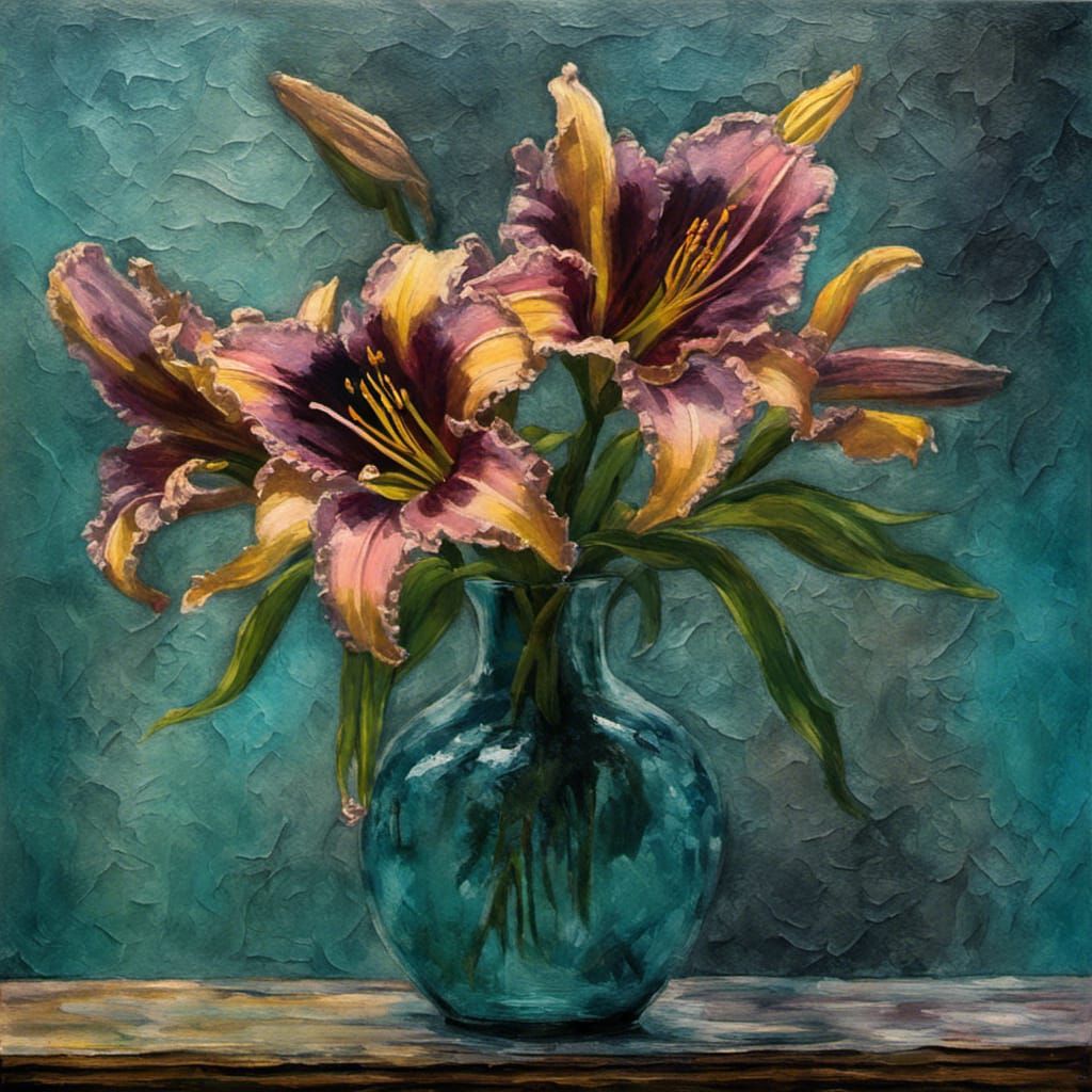 Daylily Still Life in Neo-Impressionist Oil Painting
