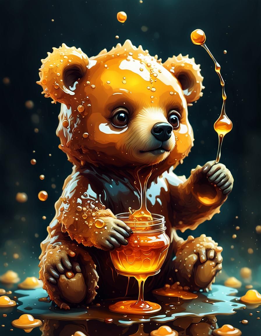 Bear cub covered in honey