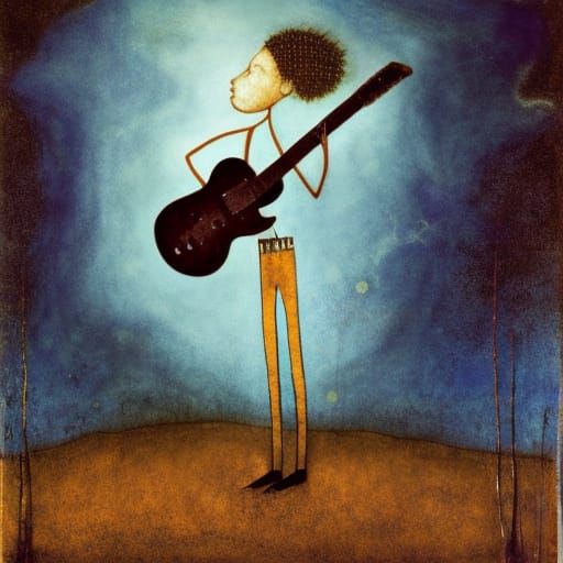 Boy Playing Guitar in Abstract Expressionist Style