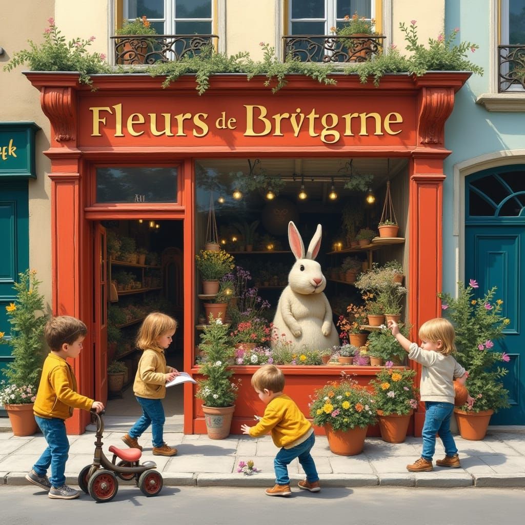 Vibrant Floral Shop Inspired by Naïve and Cubist Art