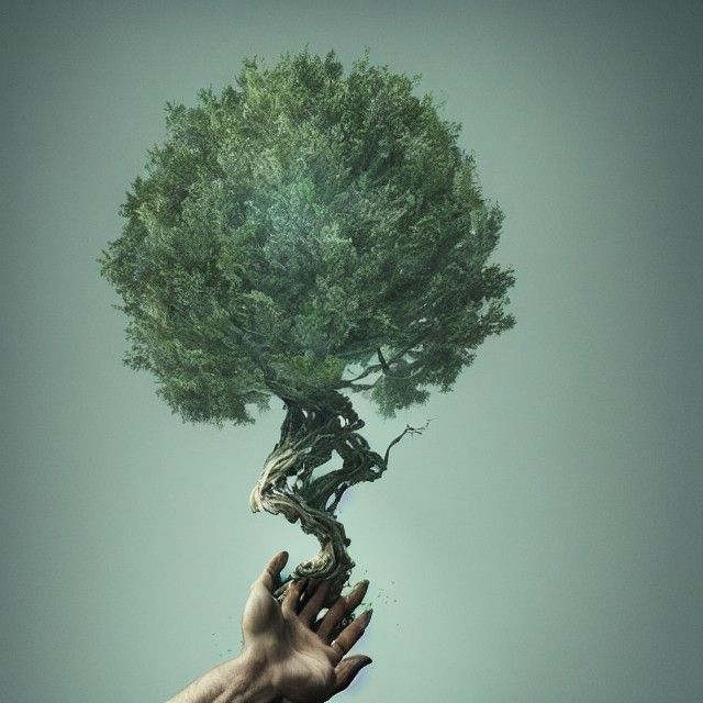 Abstract Tree Emerging from Hand in Hyperrealism