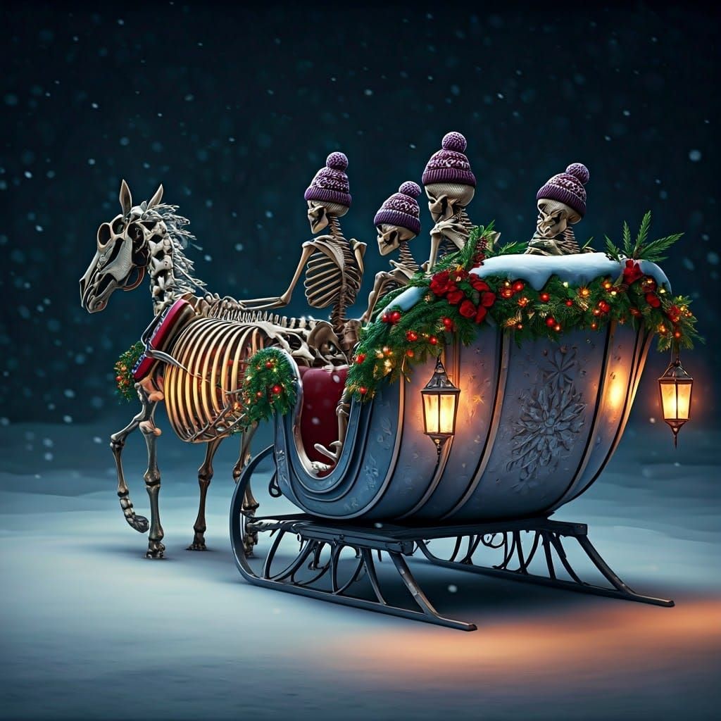 Skeletons horse drawn sleigh ride