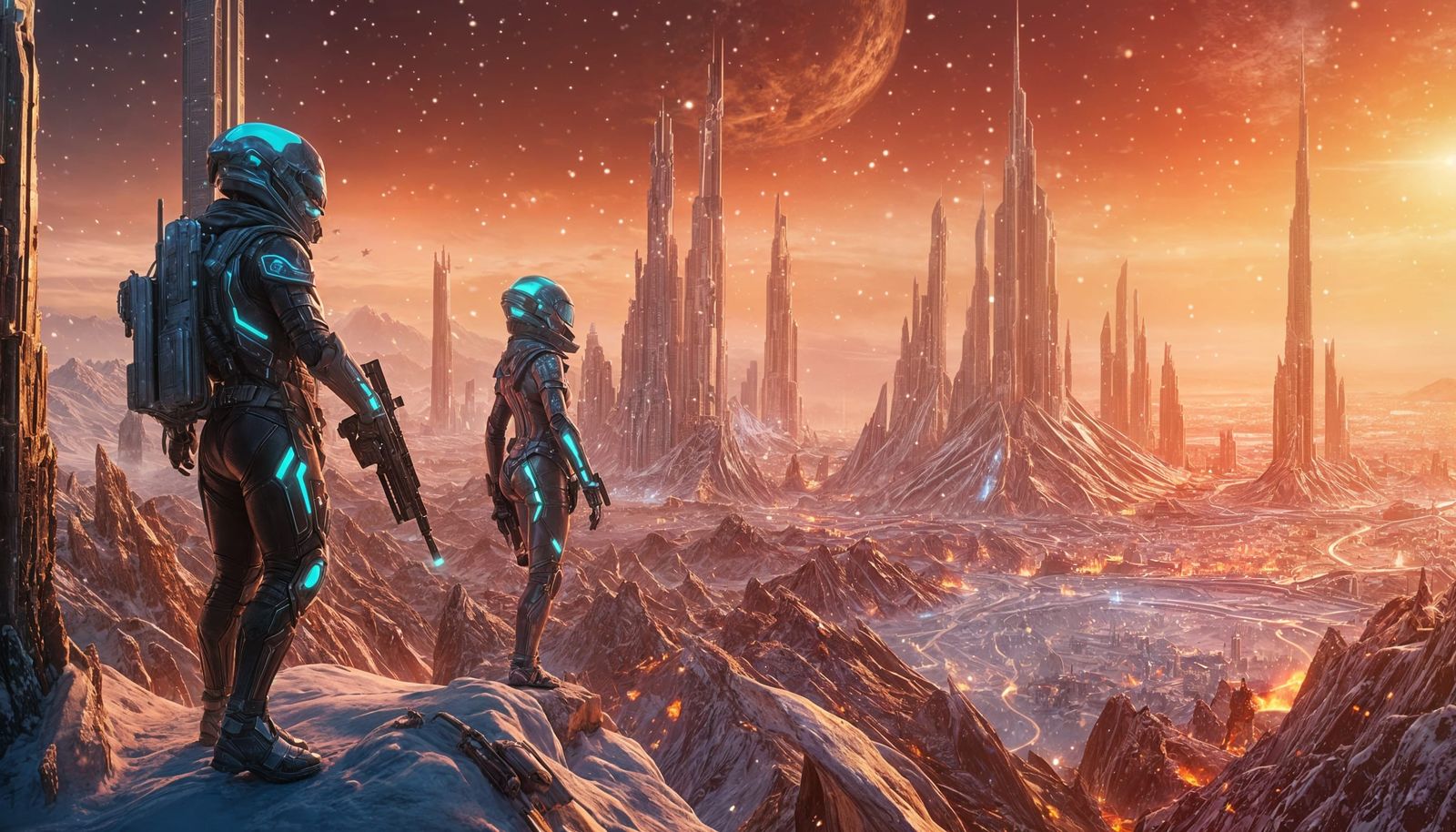 Futuristic Soldiers in Frozen Alien City