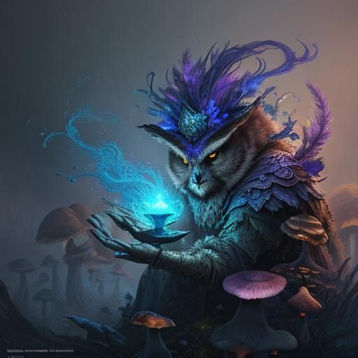 Night Owl in Mystical Forest, Fantasy Art