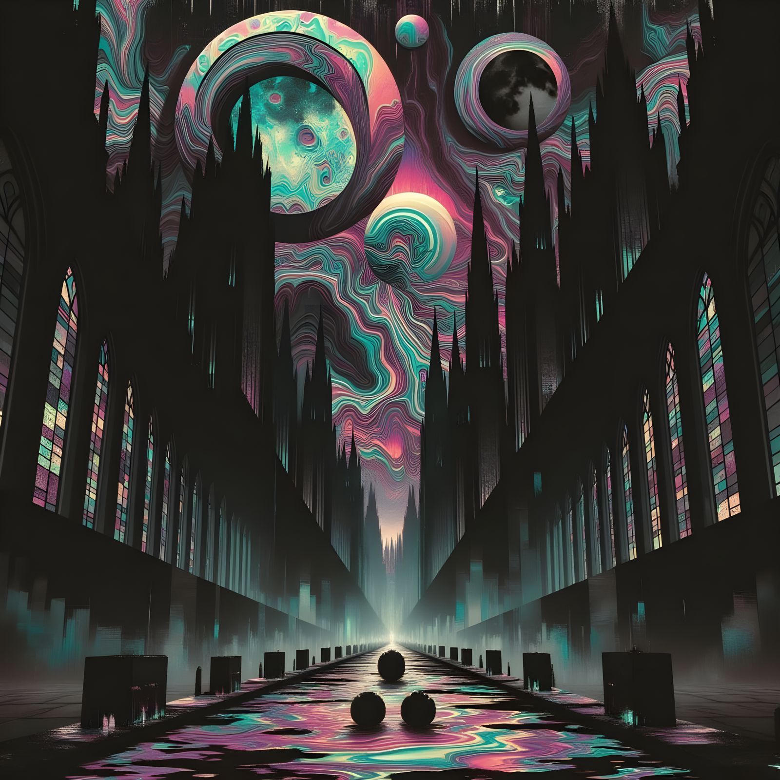 The Court of the Seven Sins in a Cyberpunk Aesthetic