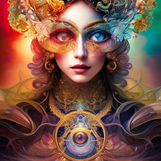 Clockpunk Buddha Meditation in Stained Glass Clouds